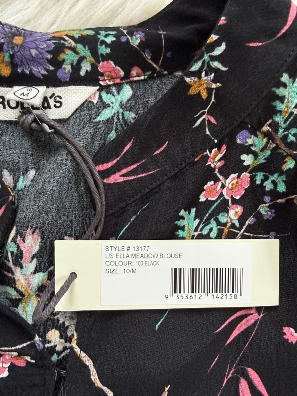 NWT!! ROLLA'S Ella Meadows Black Floral Long Sleeve Blouse Size M - Picture 8 of 12